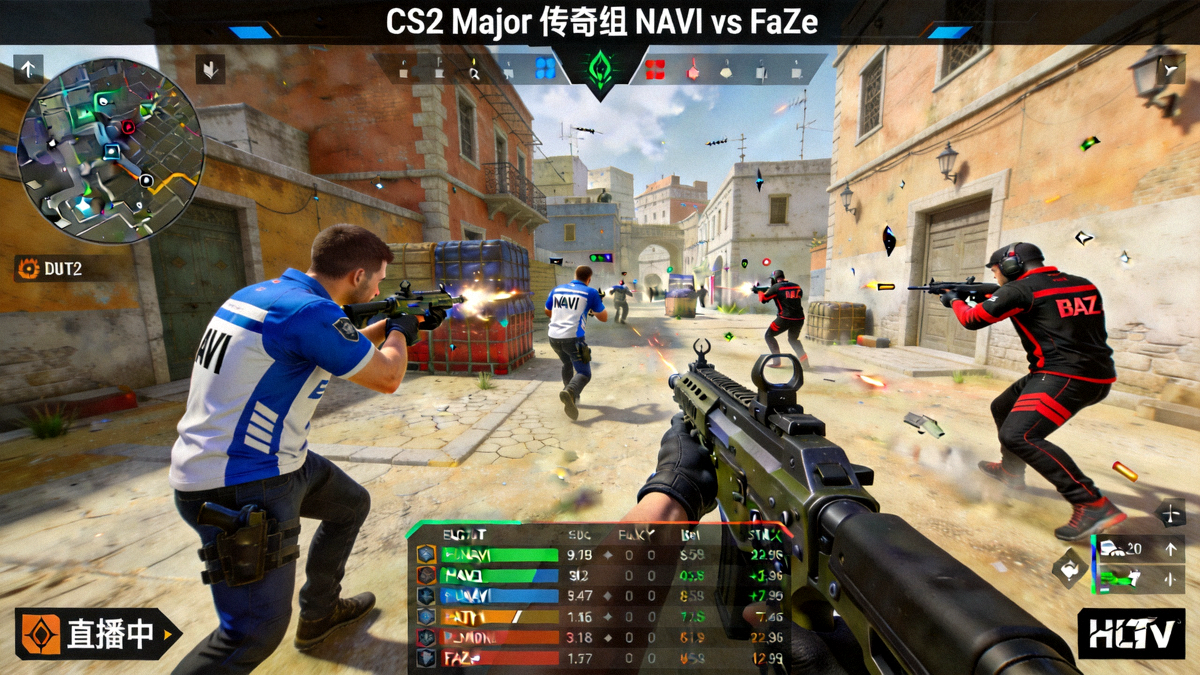 CS2 Major 传奇组 NAVI 对阵 FaZe 的高清赛事直播画面
